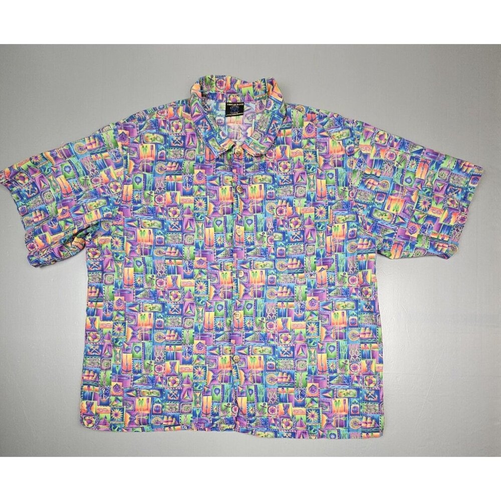 Toucan Dance Hawaiian Button Up Shirt Mens XL.‎ Vintage 90s Nautical All Over.